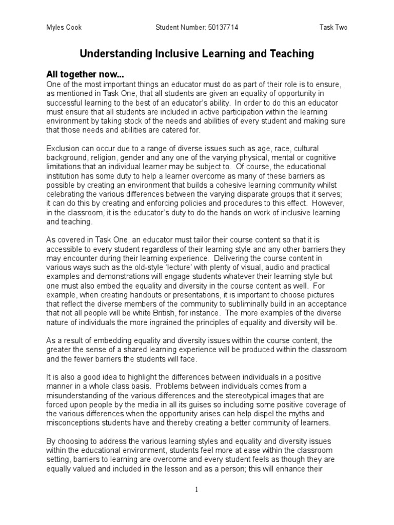 Understanding Inclusive Learning And Teaching Pdf