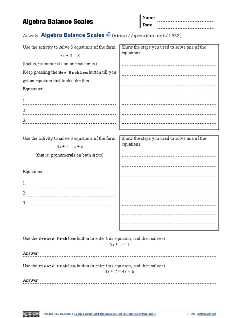 Algebra Balance Scales