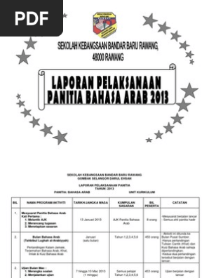 Laporan Pelaksanaan 2013 Perancangan Panitia Bahasa Arab 2014 Pdf