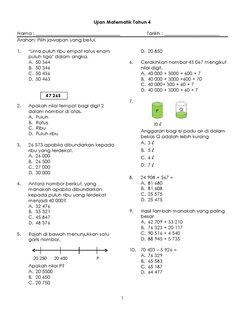 Ujian Matematik Tahun 4