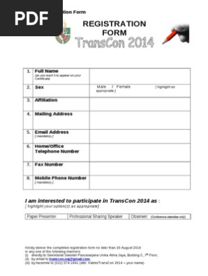 Fillable Reg Form - Transcon 2014