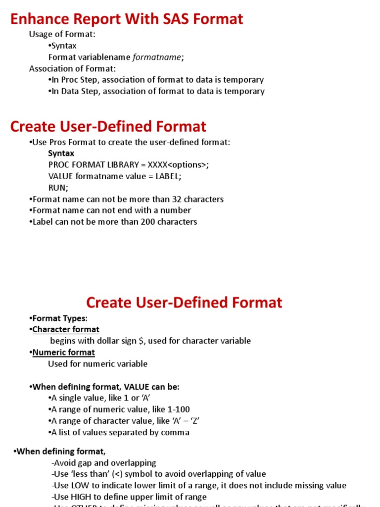 SAS Format Guide for Reports | PDF