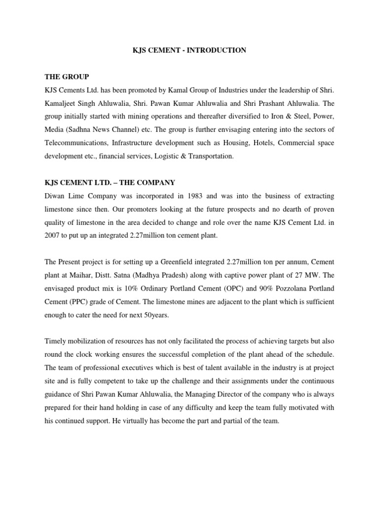 Kjs Cement PDF Cement Economic Sectors