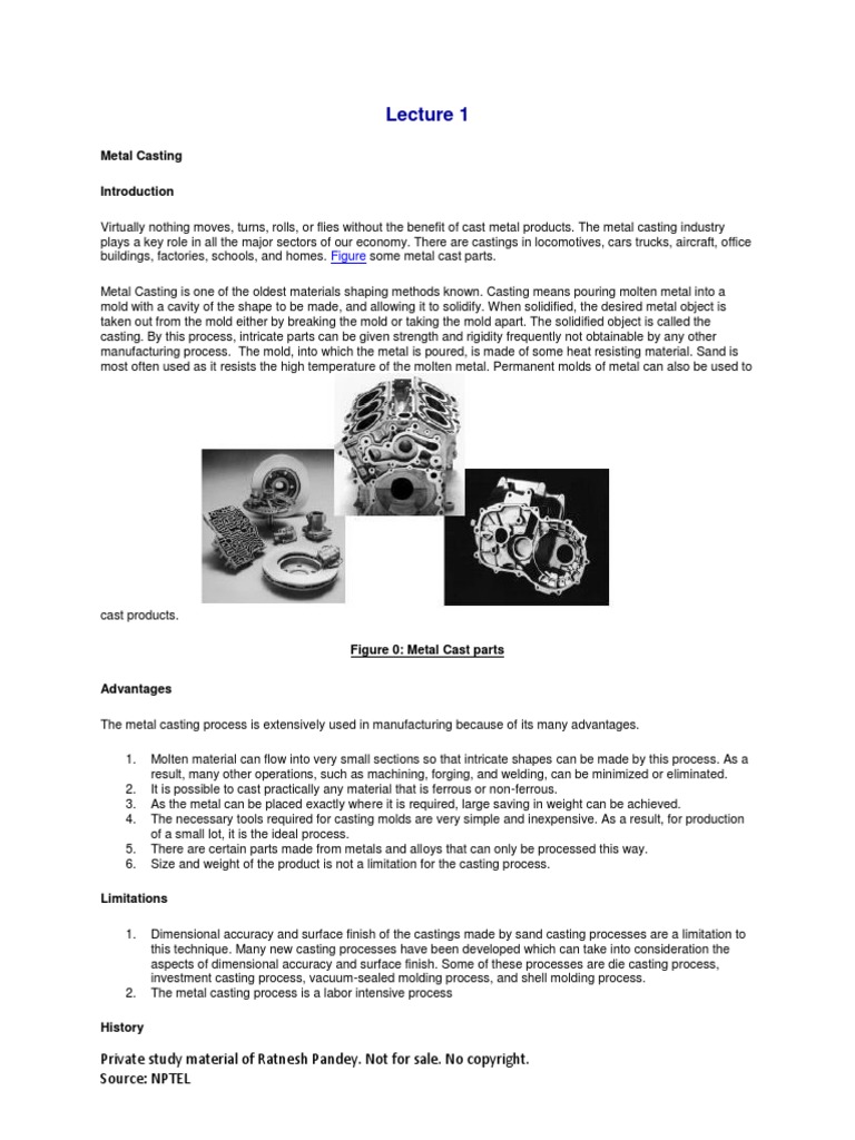 Metal Casting Source NPTEL Download Free PDF Foundry Casting (Metalworking)