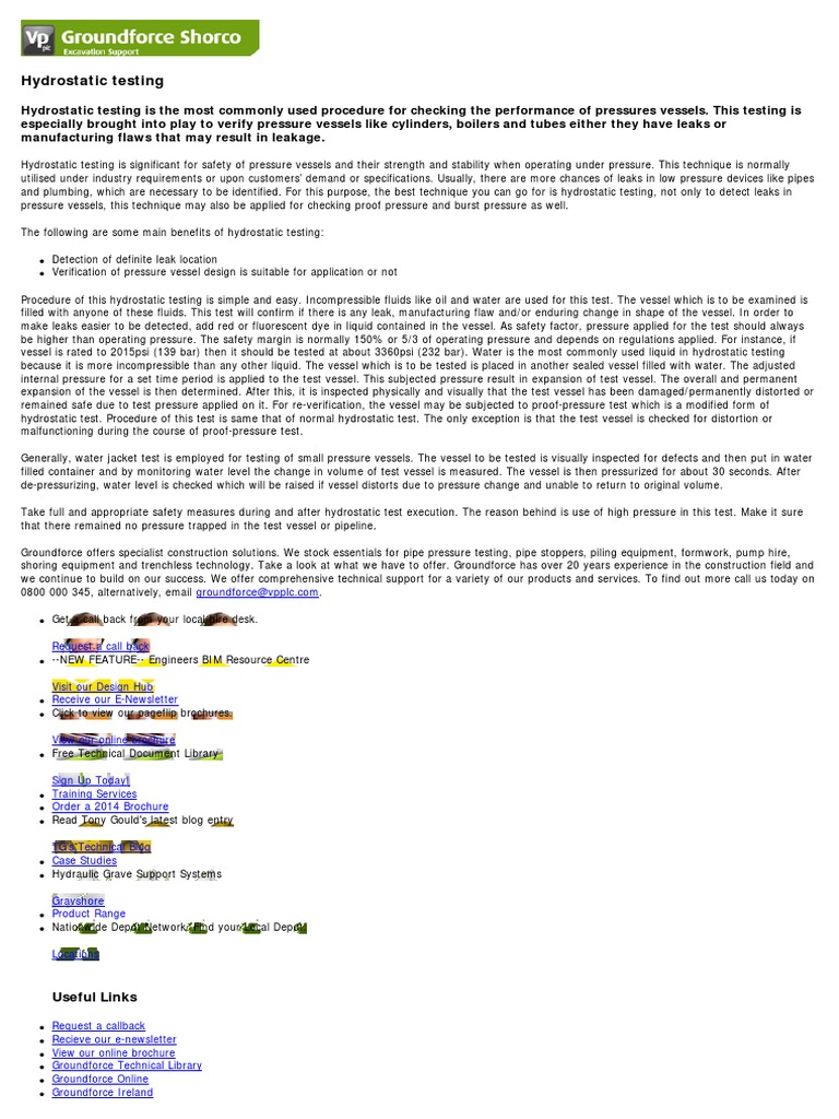 Hydrostatic Testing procedure Leak Chemical Engineering