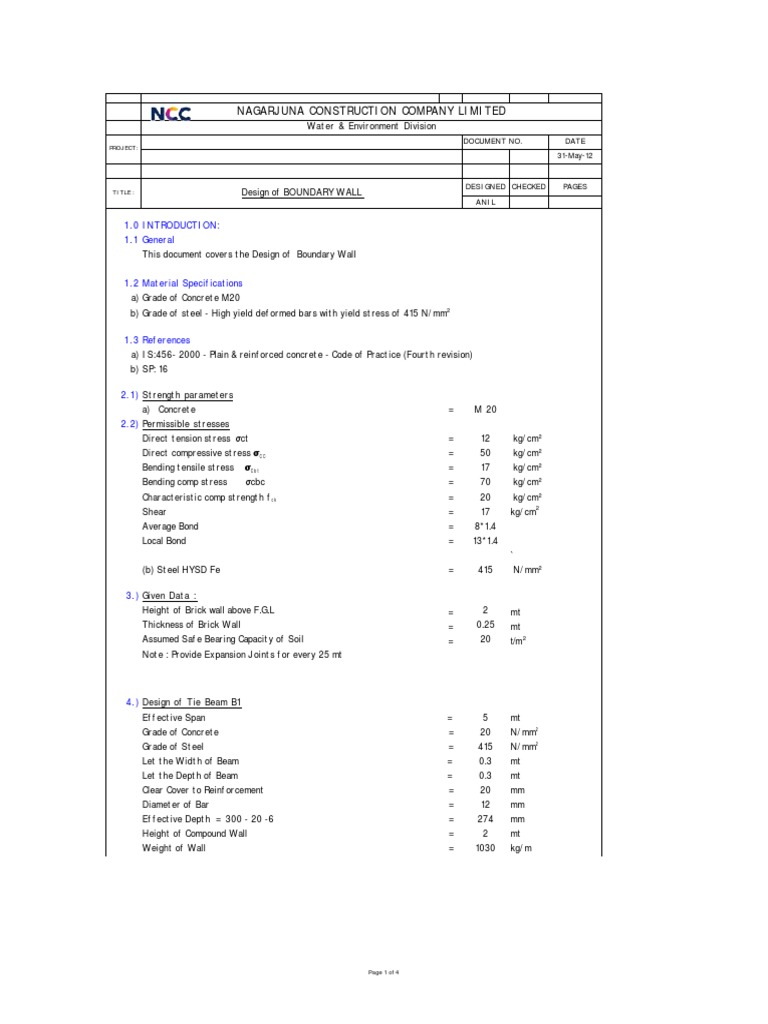 Boundary Wall Structural Design Guide | PDF | Beam (Structure) | Bending