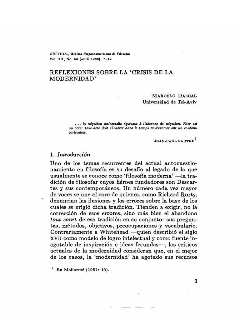 Marcelo Dascal - Reflexiones Sobre La Crisis de La Modernidad | PDF ...
