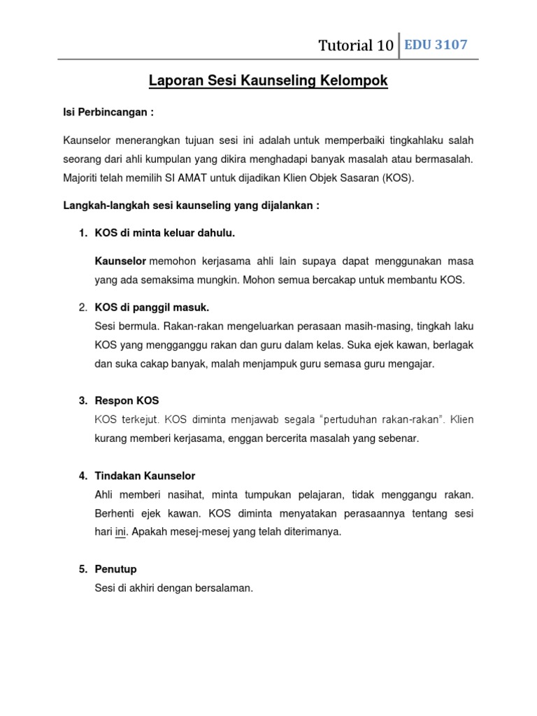 Laporan Sesi Kaunseling Kelompok