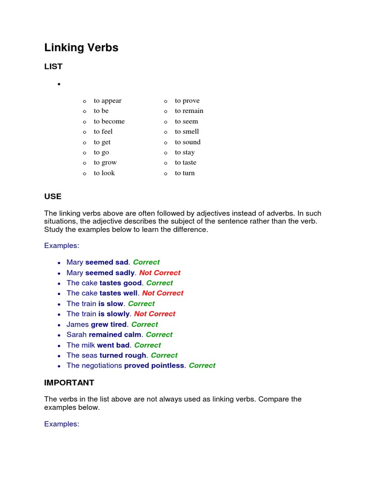 Linking Verbs | PDF
