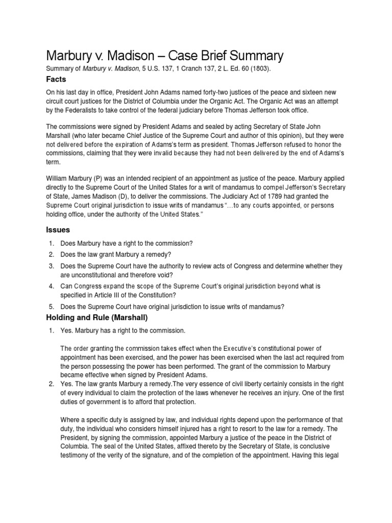 Marbury Vcds | Marbury V. Madison | Public Law