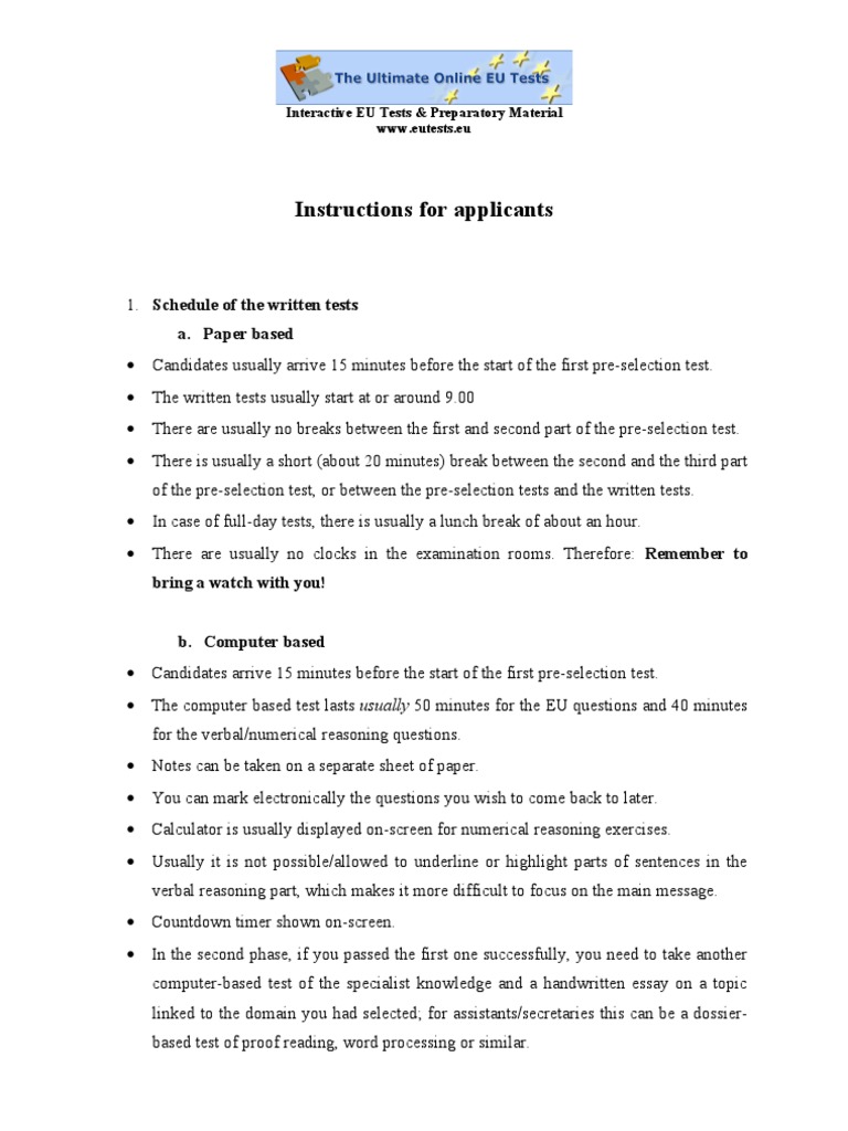 Eu Test Preparation Guidelines Pdf Test Assessment Question
