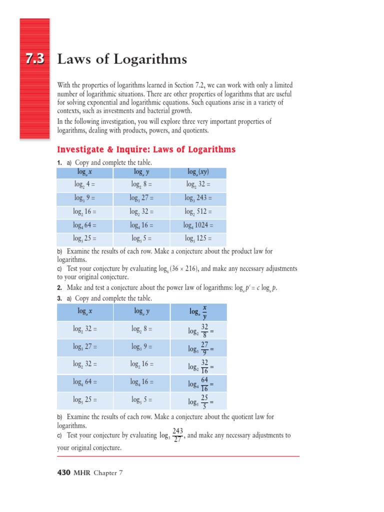 73 Laws of Logarithms Logarithm Numbers