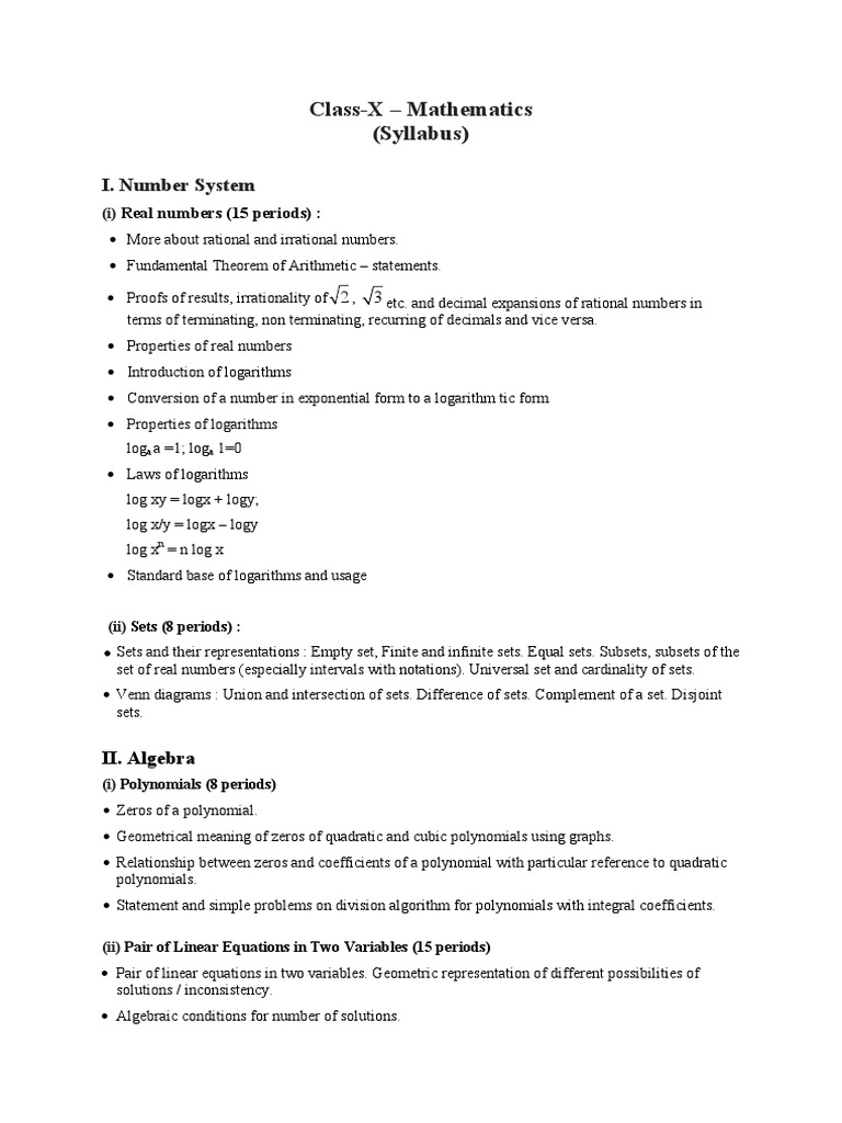 Class 10 Maths Syllabus Overview | PDF | Trigonometric Functions | Triangle