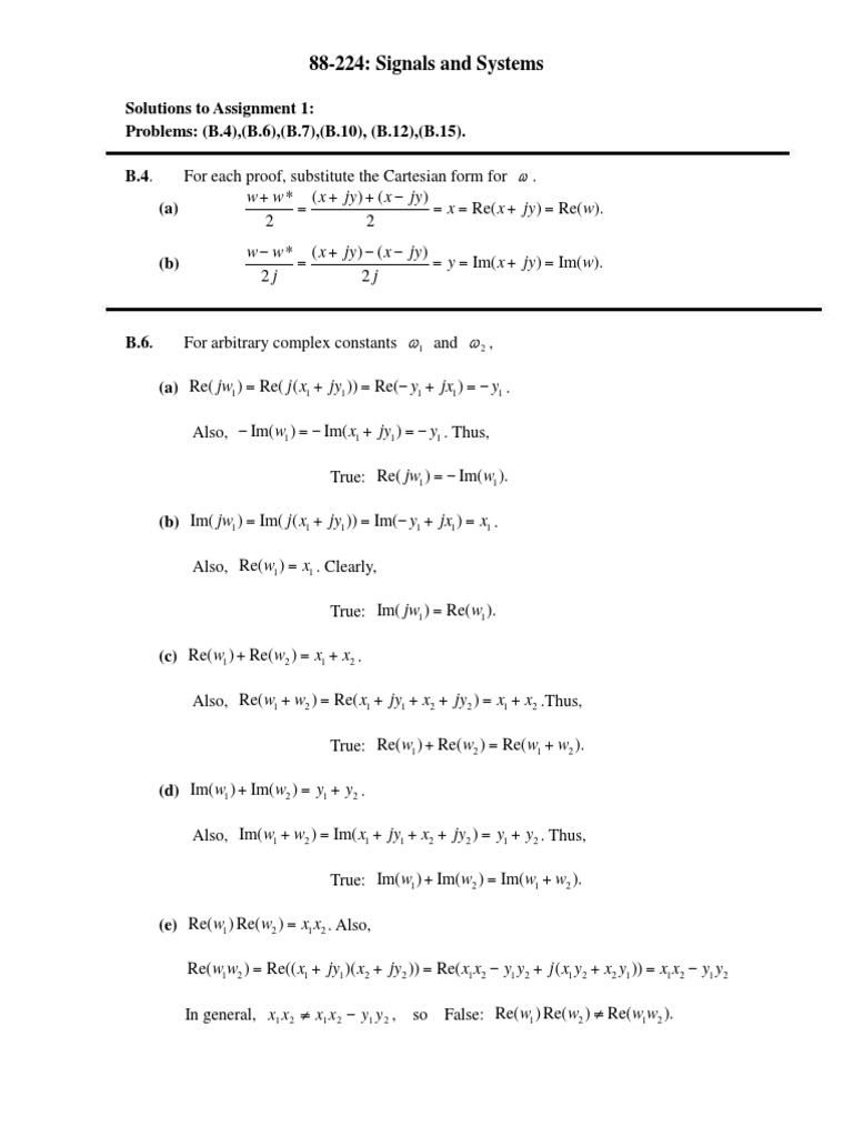 Assignment 1 Solutions: Signals & Systems | PDF | Trigonometric ...