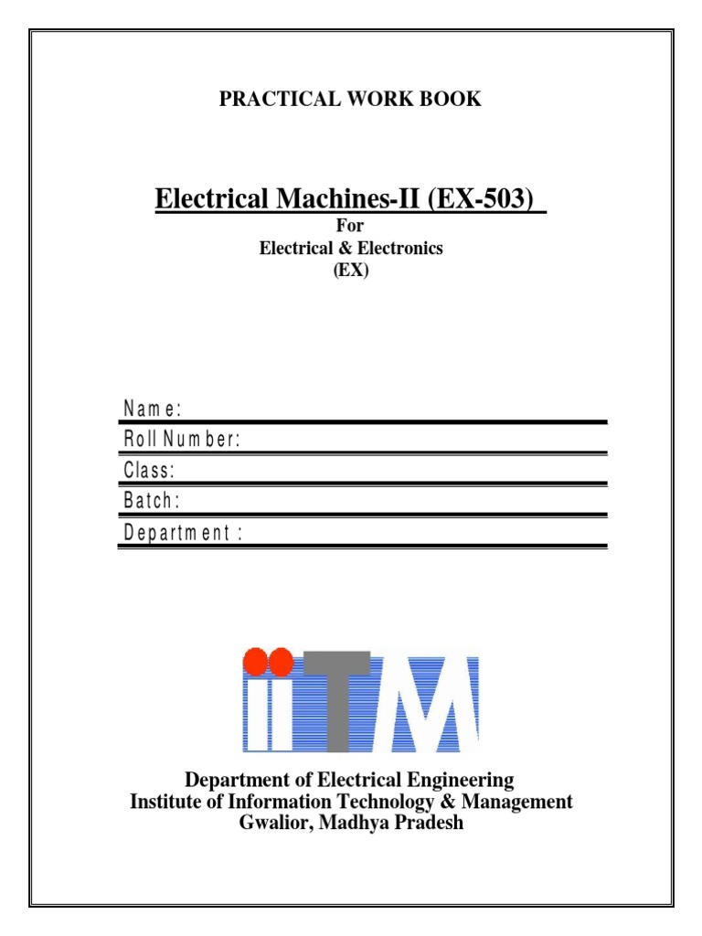 Electrical Machines-II (EX-503) : Practical Work Book | PDF | Science ...