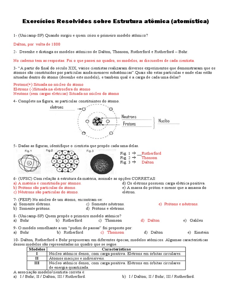 Exercícios Resolvidos Sobre Estrutura Atômica (Atomística) | PDF ...