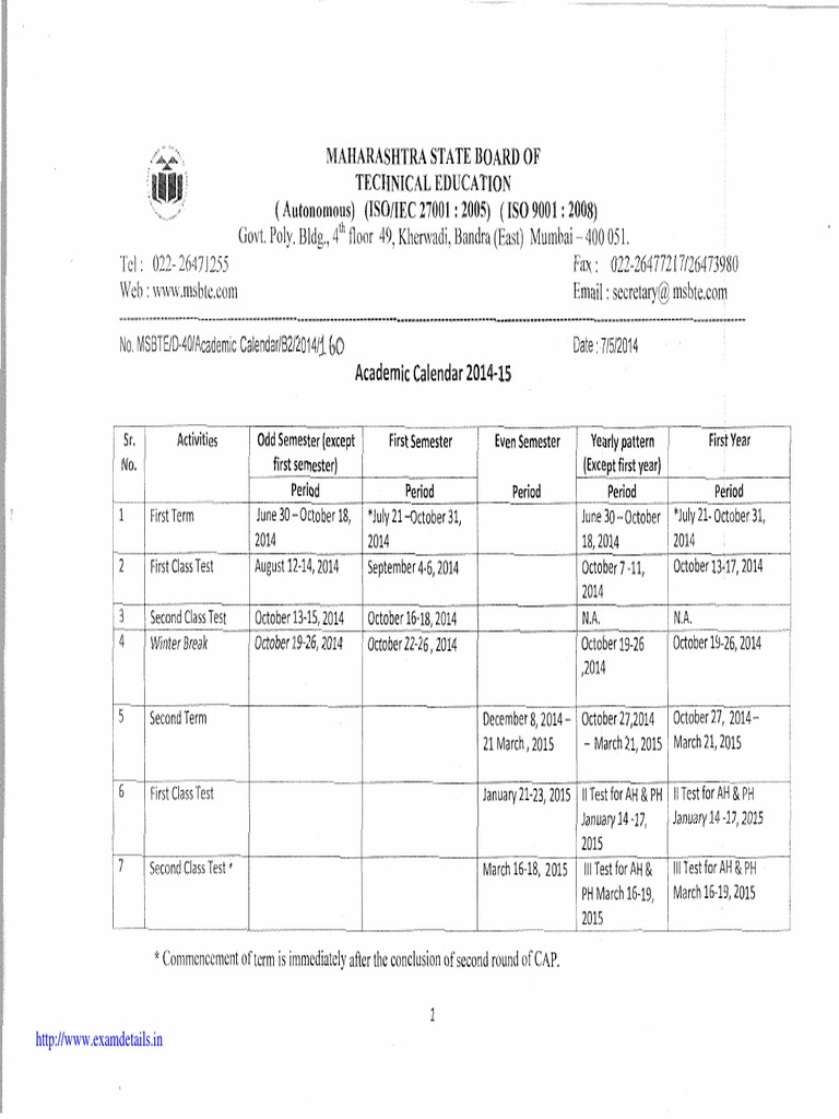 Msbte Academic Calender | PDF | Academic Term | Further Education