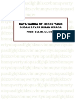 Data Warga Rt. 003/02 Yang Sudah Bayar Iuran Warga: Posisi Bulan Juli 2013