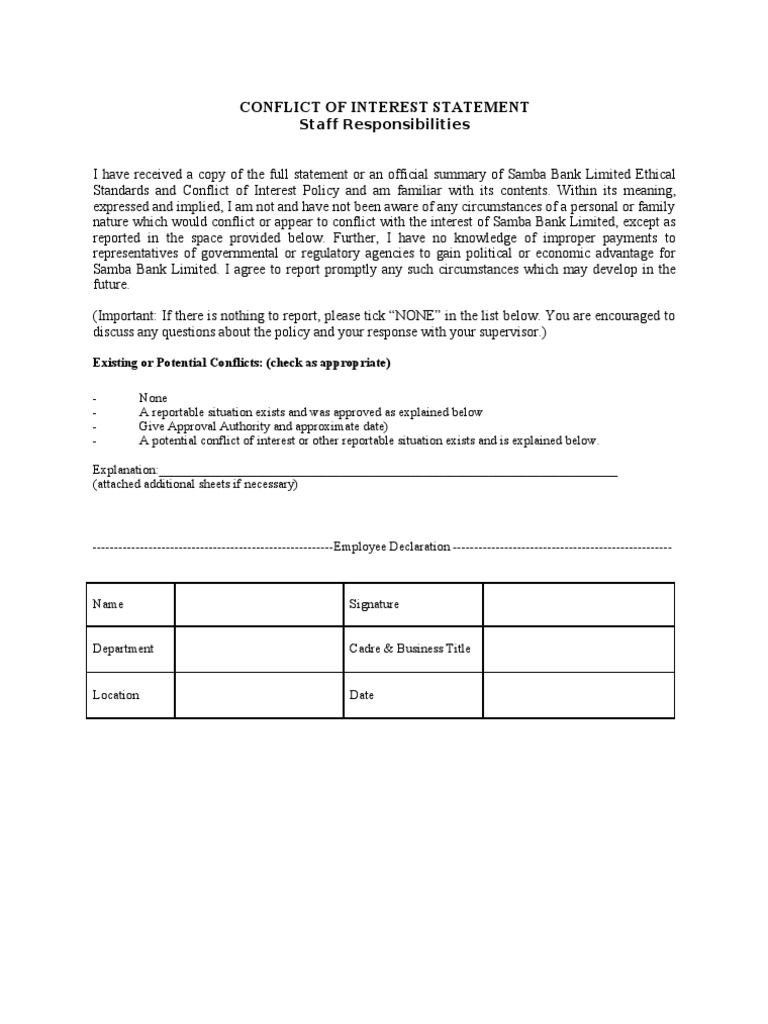 Conflict of Interest Declaration Form | PDF