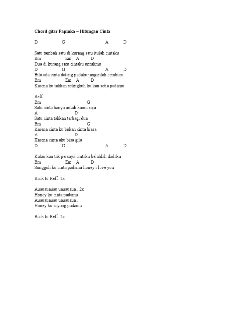 Chord Gitar Papinka Hitungan Cinta