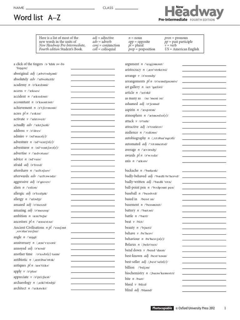 New Headway Pre Intermediate Tests