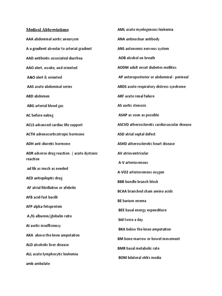 Medical Abbreviations Heart Diabetes Mellitus