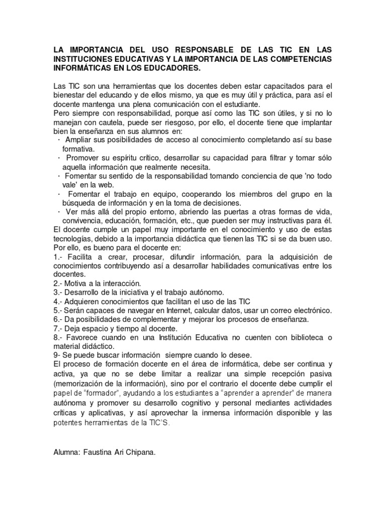 La Importancia Del Uso Responsable de Las Tic en Las Instituciones ...