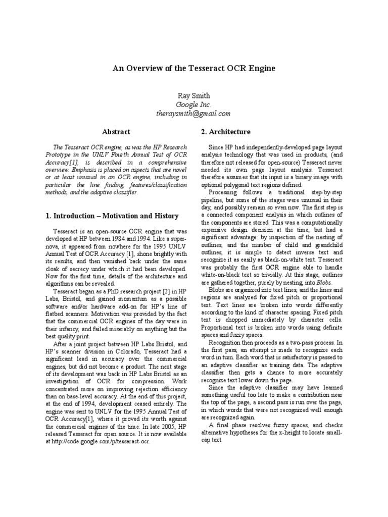 Overview of Tesseract OCR Engine | PDF | Optical Character Recognition ...