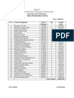 Name of Laboratory: Survey: Date: 17/06/2013 Sr. No Name of Equipment Date of Purchase Qty Amount in Rs