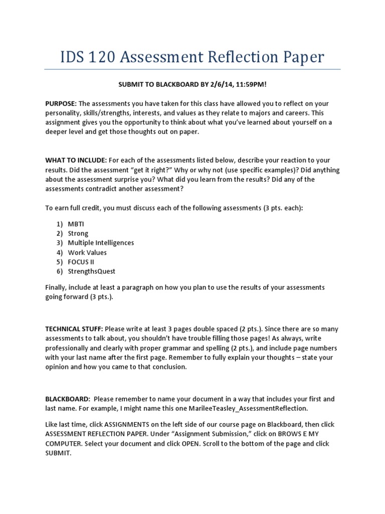 IDS 120 Assessment Reflection Guide | PDF