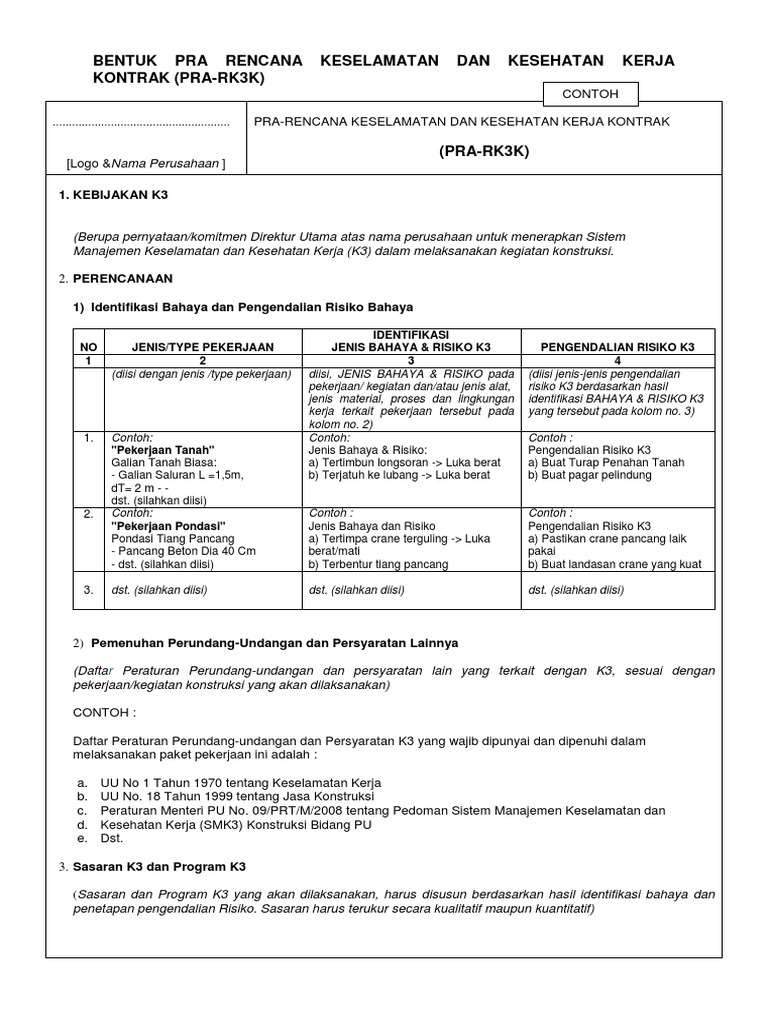Rencana Keselamatan K3 Kontrak RK3K | PDF