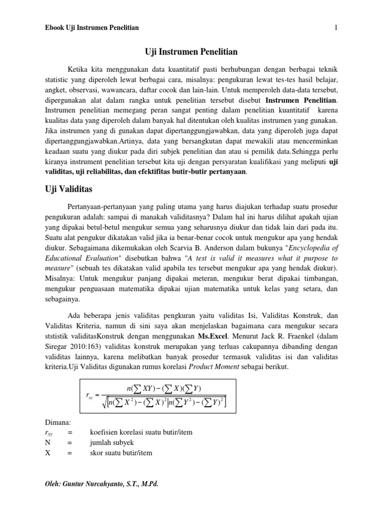 Uji Validitas Instrumen Penelitian | PDF | Metode & Bahan Ajar | Sains ...