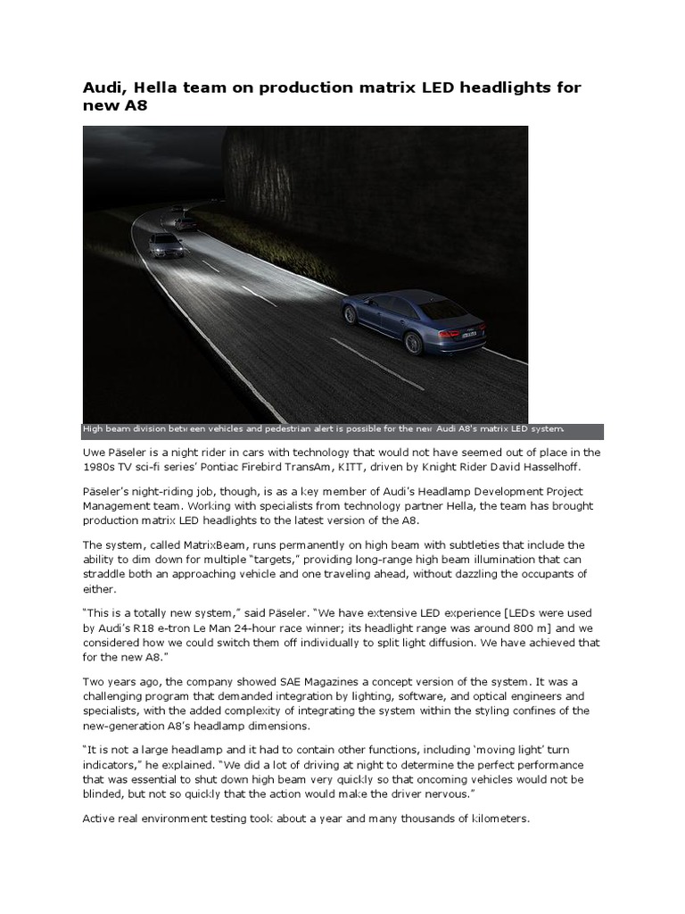 Audi A8 Matrix LED Headlight System | PDF | Headlamp | Audi