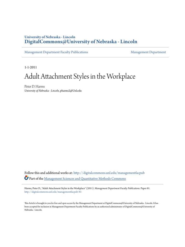 Adult Attachment Styles in The Workplace: Digitalcommons@University of ...