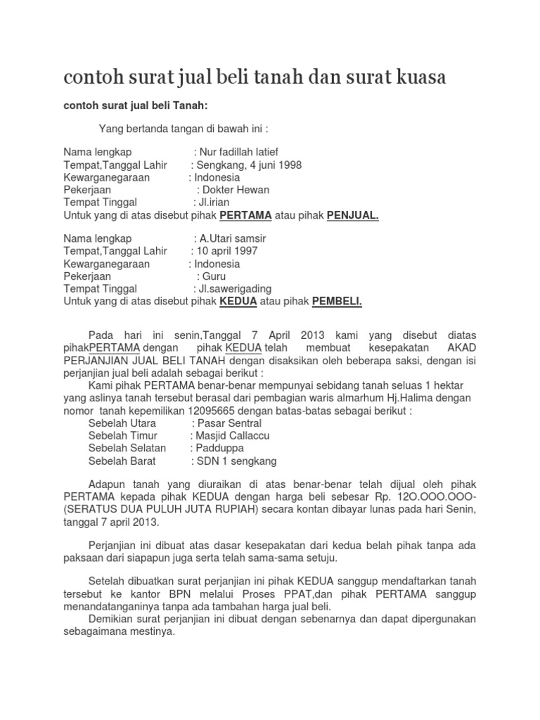 Contoh Surat Kuasa + Pejabat Tanah 7 Contoh Surat Kuasa Tanah Untuk