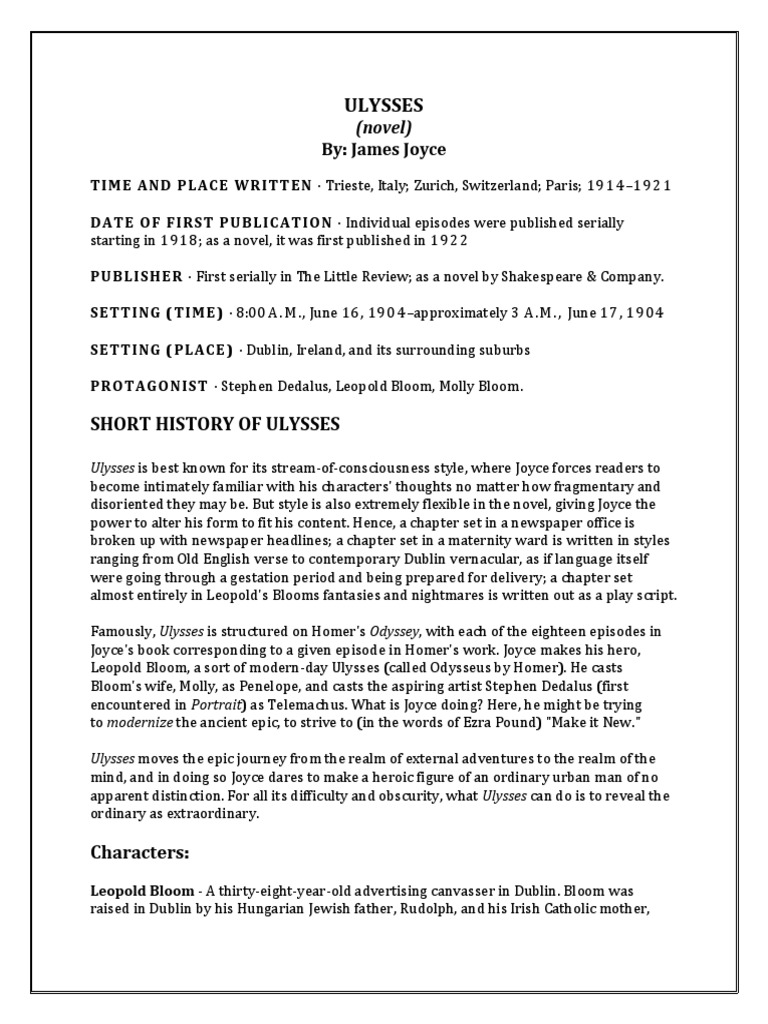 Ulysses Short History of Ulysses PDF Ulysses (Novel) James Joyce