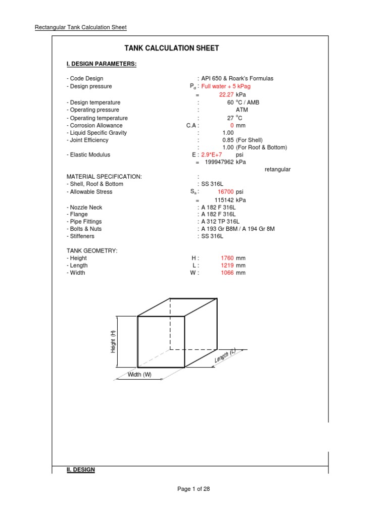 Rectangular Tank Calculation