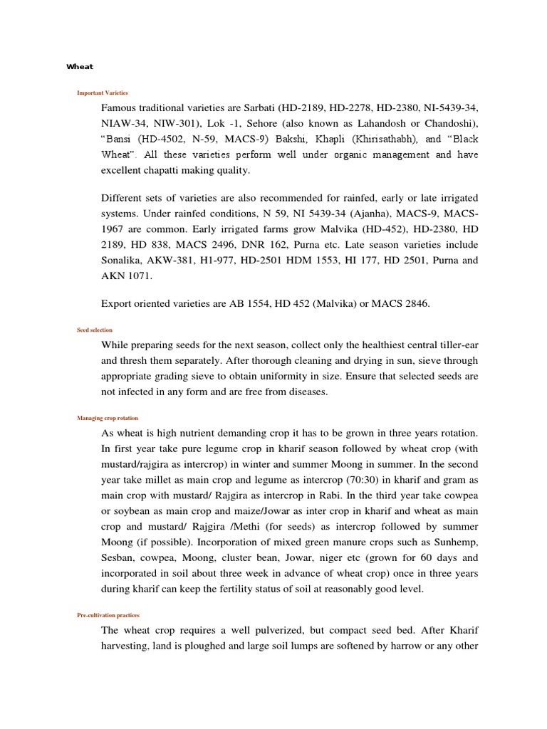 Wheat Important Varieties Pdf Wheat Sowing