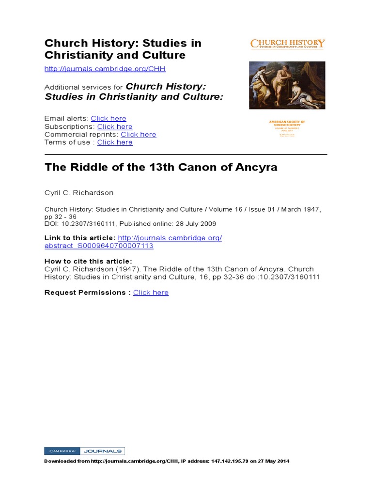 The Riddle of The 13th Canon of Ancyra | PDF | Ordination | Deacon