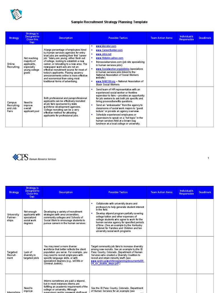 Sample Recruitment Strategy Planning Template - Interns | PDF 