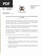 Statement by Uganda Govt on Anti Homosexuality Act