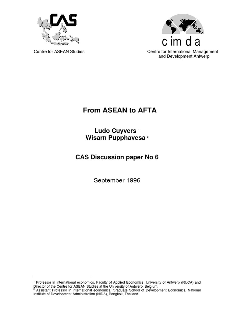 Cimda: From Asean To Afta | PDF | Asean Free Trade Area | Association ...