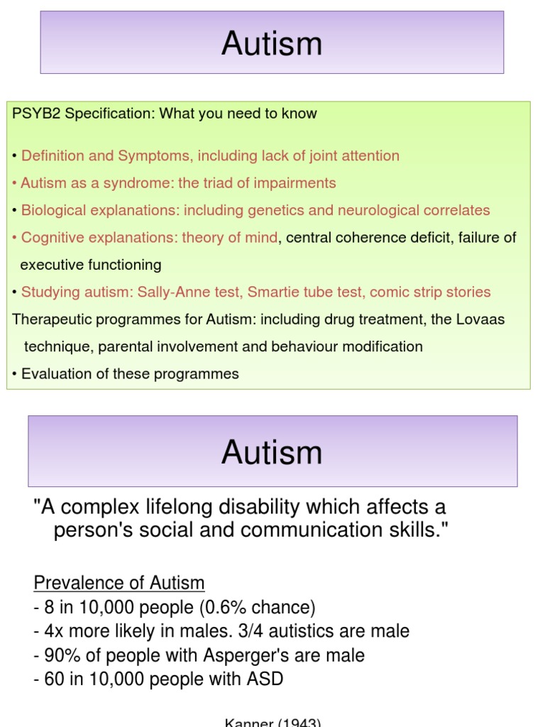 Autism (A Level Psychology) Autism Theory Of Mind
