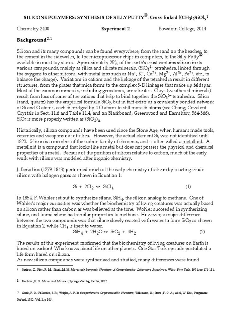 Silly Putty Chem Lab PDF Silicate Silicon
