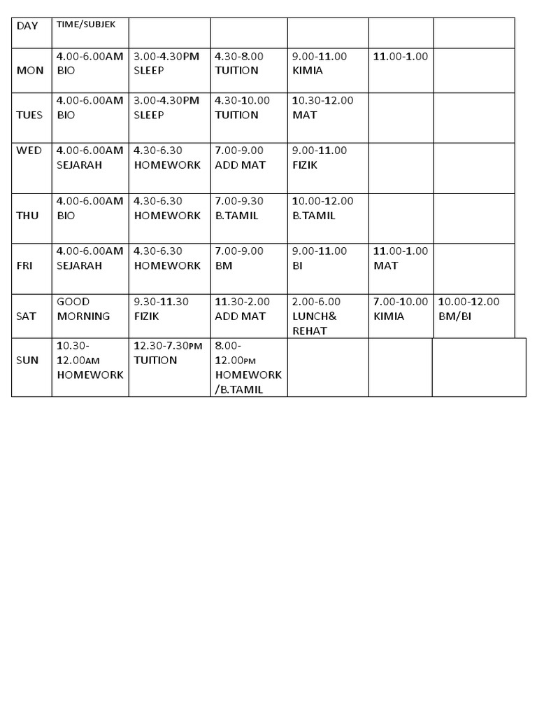 Weekly Study Schedule Overview | PDF