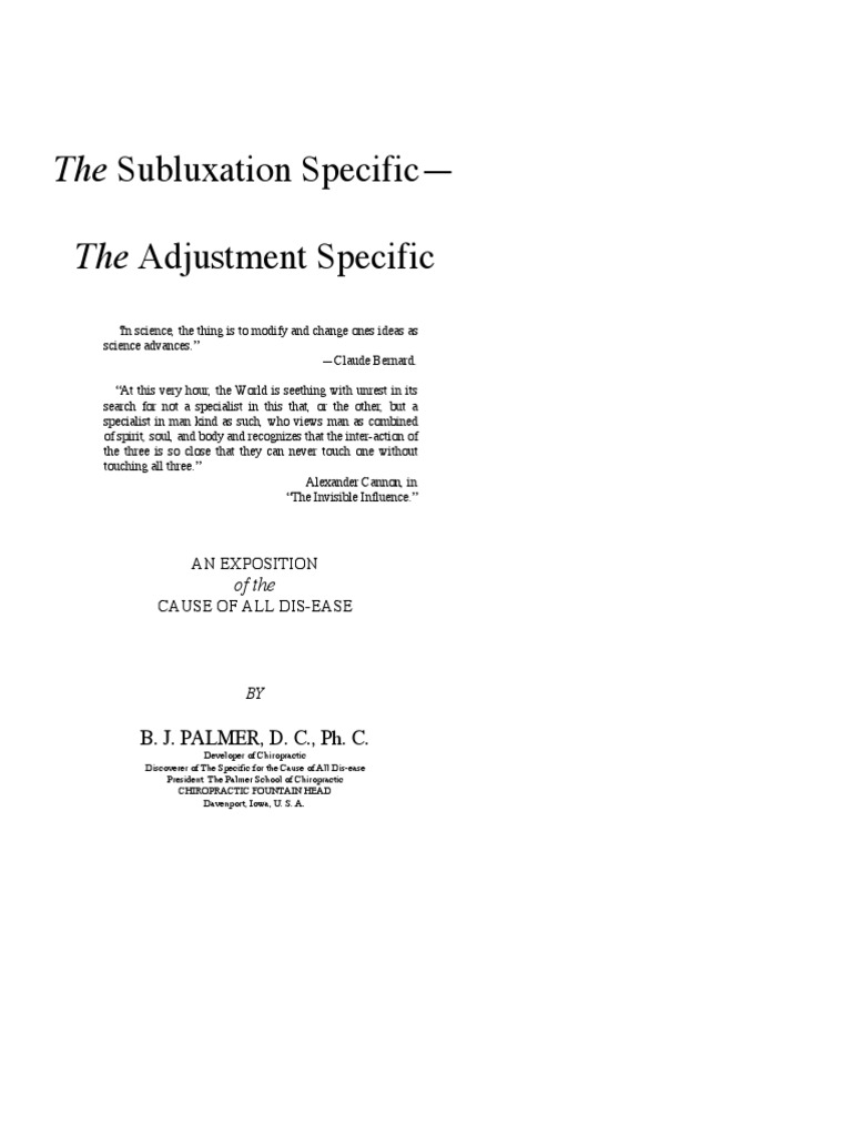 The Subluxation Specific The Adjustment Specific 1934 | PDF ...