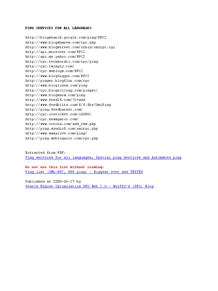 Ping Services For All Languages | PDF | Computers | Technology ...