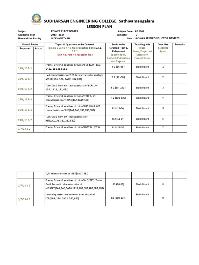Power Electronics Lesson Plan PE 2301 | PDF | Power Inverter | Power ...