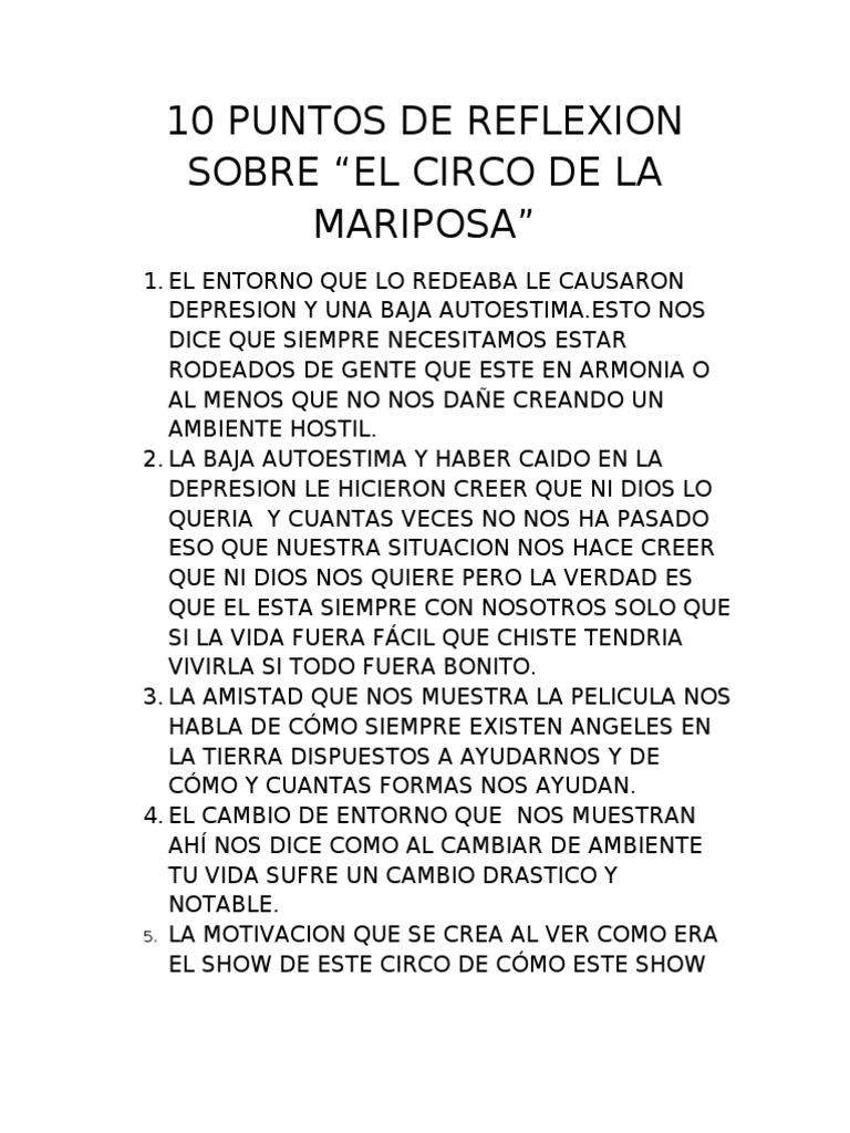 10 Puntos de Reflexion Del Circo de Las Mariposas