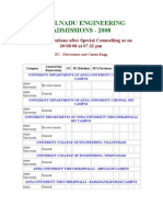 Tamilnadu Engineering Admissions - 2008: Vacancy Positions After Special Counselling As On 30/08/08 at 07.32 PM